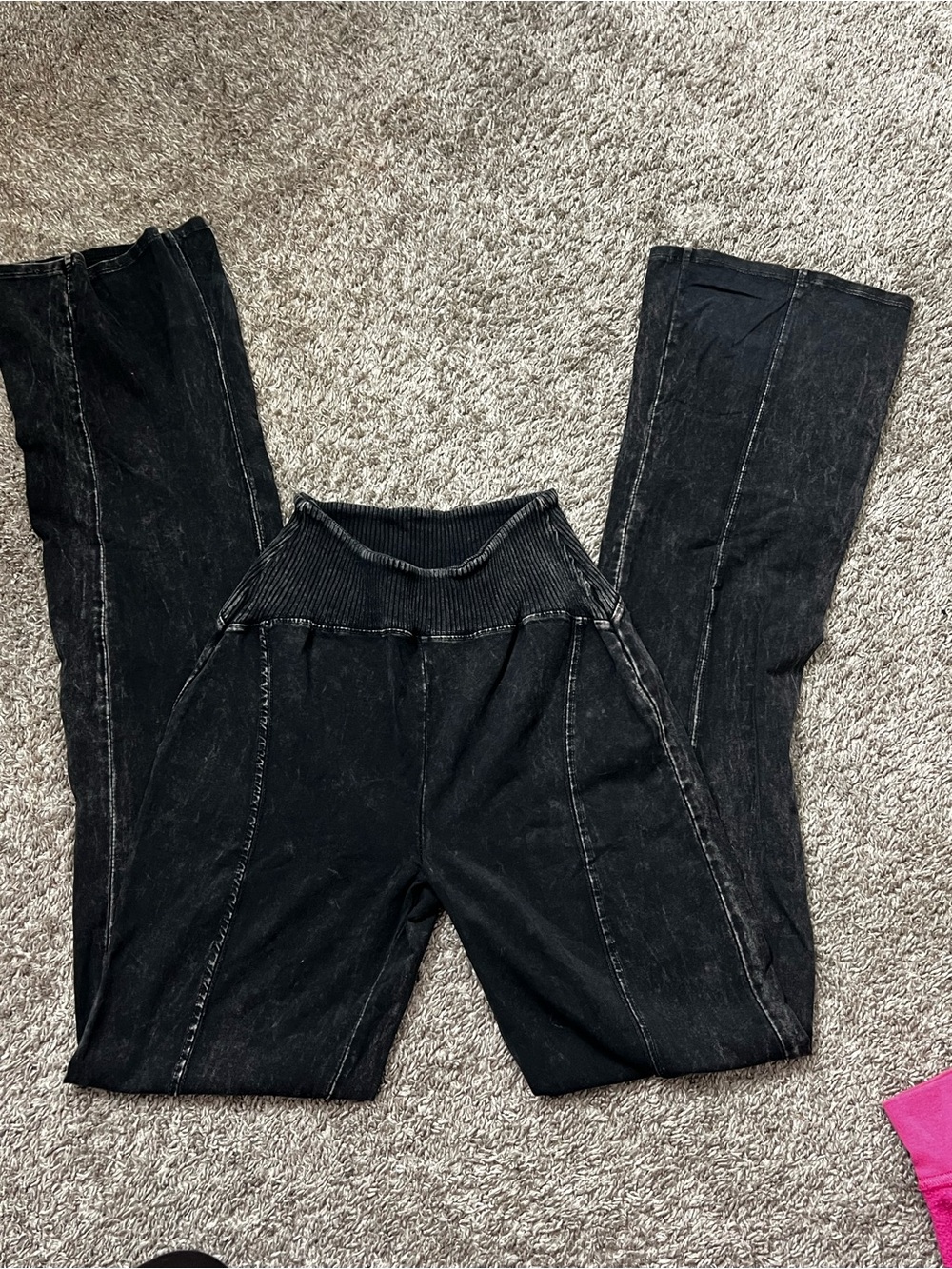Women's Black Boot-Cut Flare Pants with Ribbed Waistband